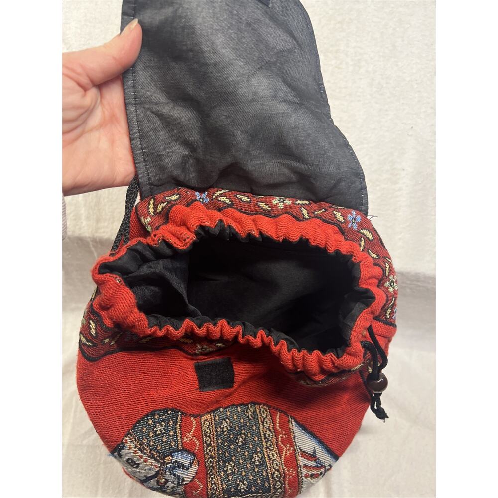 Canvas Backpack Elephant Pattern Adjustable Straps‎ Handmade Drawstrings, Red - Picture 7 of 9